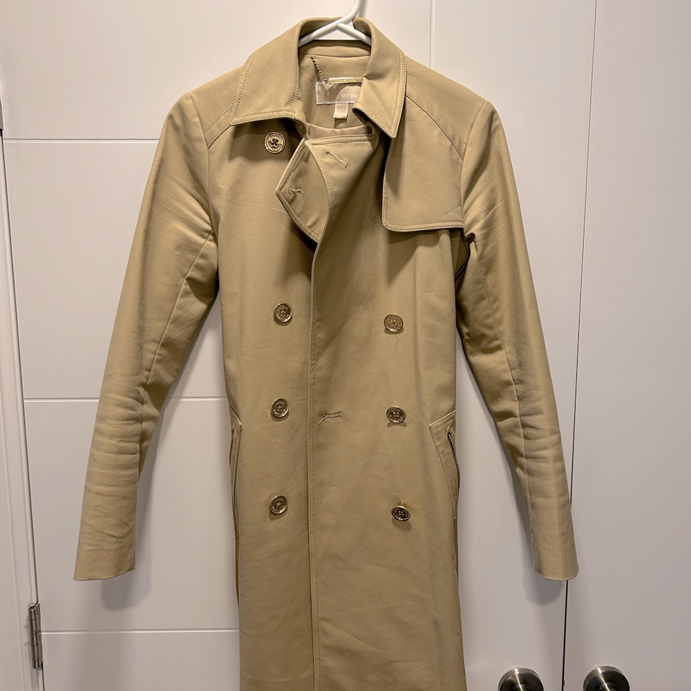 Michael Kors classic khaki solid mid trench coat